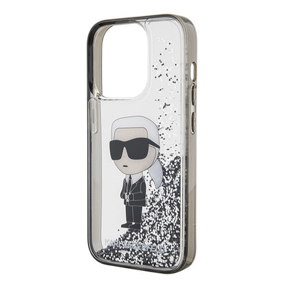 Pouzdro pro Apple iPhone 15 Pro, Karl Lagerfeld, Liquid Glitter Ikonik Karl, Transparentní