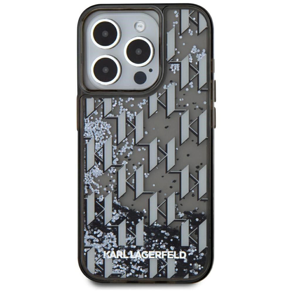 Case for Apple iPhone 15 Pro, Karl Lagerfeld, Liquid Glitter Monogram, Black