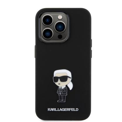 Case for Apple iPhone 15 Pro, Karl Lagerfeld, Silicone Metal Ikonik, Black