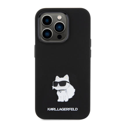 Case for Apple iPhone 15 Pro, Karl Lagerfeld, Silicone Choupette Metal, Black