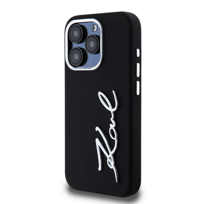 Case for Apple iPhone 15 Pro, Karl Lagerfeld, Silicone Metal Script Logo, Black