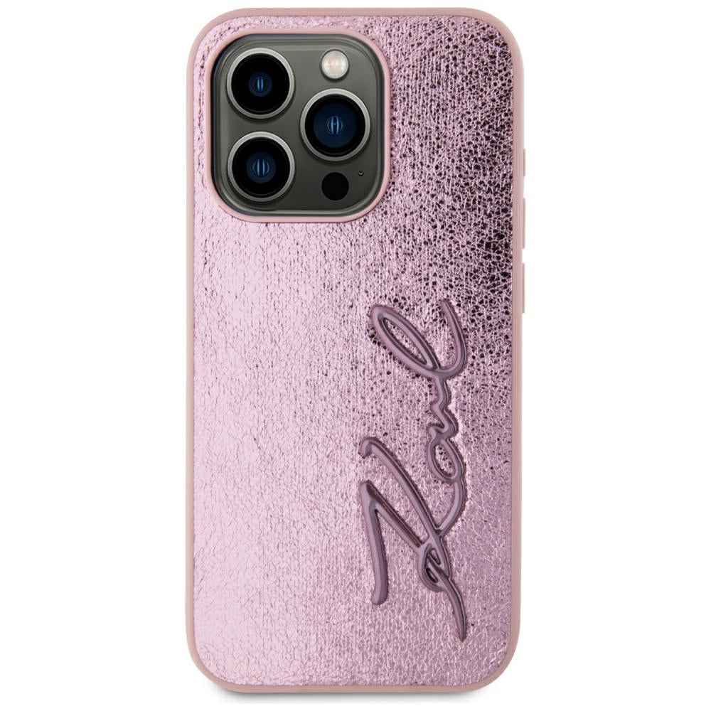 Pouzdro pro Apple iPhone 15 Pro, Karl Lagerfeld, Metal Signature, Růžové