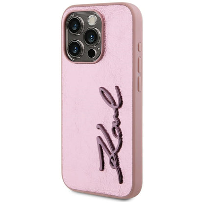 Pouzdro pro Apple iPhone 15 Pro, Karl Lagerfeld, Metal Signature, Růžové