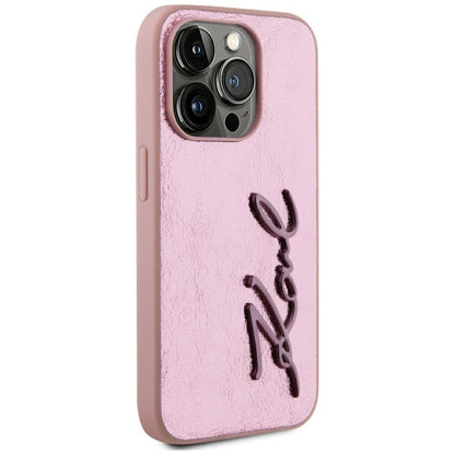 Pouzdro pro Apple iPhone 15 Pro, Karl Lagerfeld, Metal Signature, Růžové