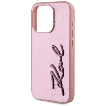 Pouzdro pro Apple iPhone 15 Pro, Karl Lagerfeld, Metal Signature, Růžové
