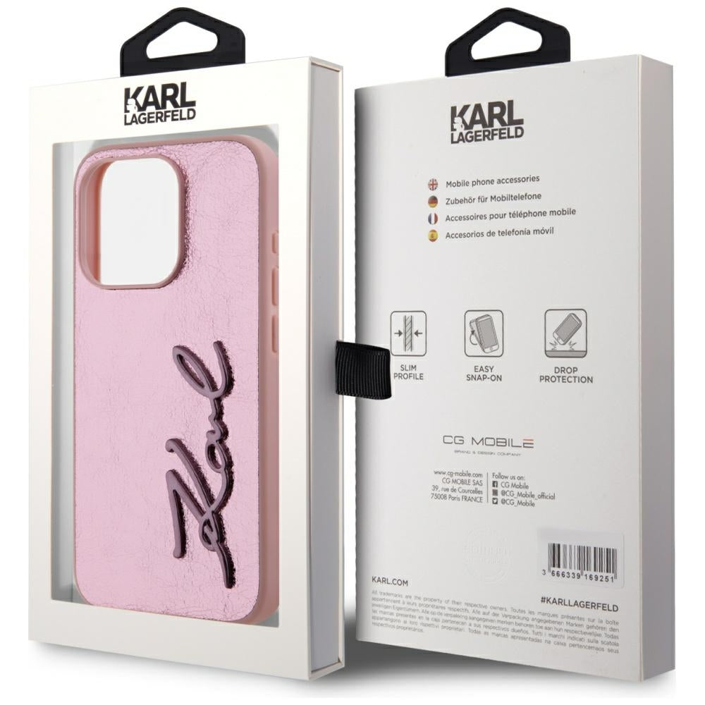 Pouzdro pro Apple iPhone 15 Pro, Karl Lagerfeld, Metal Signature, Růžové