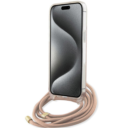 Pouzdro pro Apple iPhone 15 Pro Max, Guess, Crossbody Cord 4G Print, Růžové