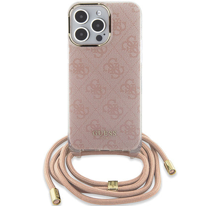 Pouzdro pro Apple iPhone 15 Pro Max, Guess, Crossbody Cord 4G Print, Růžové