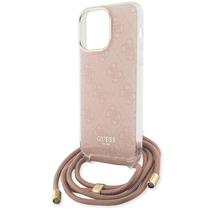 Pouzdro pro Apple iPhone 15 Pro Max, Guess, Crossbody Cord 4G Print, Růžové
