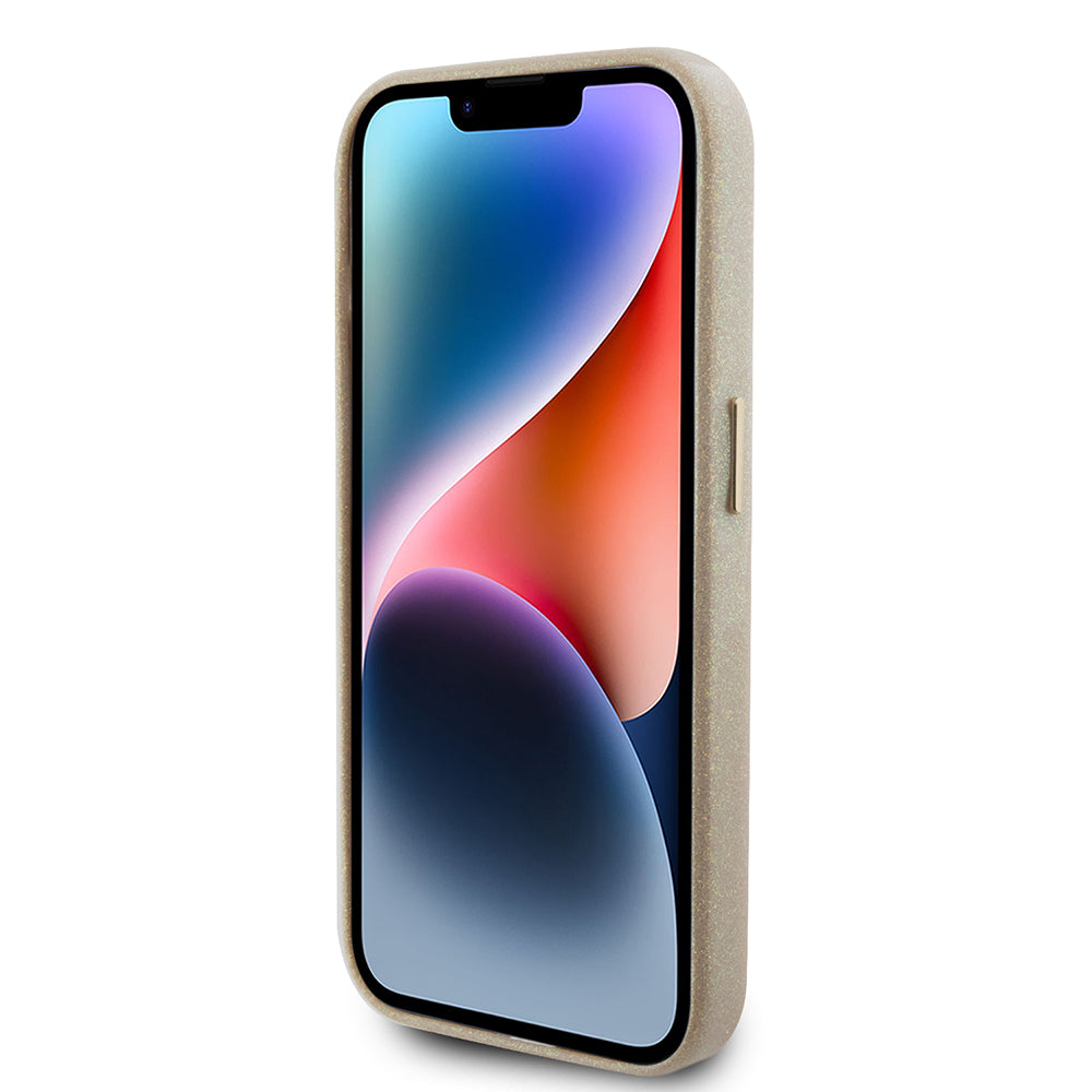 Pouzdro pro Apple iPhone 15 Pro Max, Guess, Glitter Glossy Script, Bežová