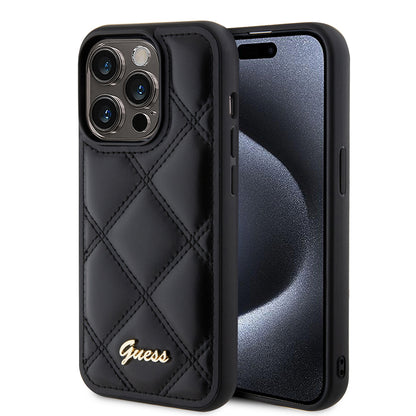 Pouzdro pro Apple iPhone 15 Pro Max, Guess, Quilted Metal Logo, Černá