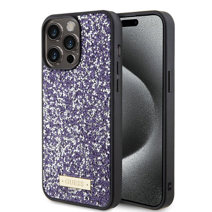 Pouzdro pro Apple iPhone 15 Pro, Guess, Rhinestone Metal Logo, Fialová