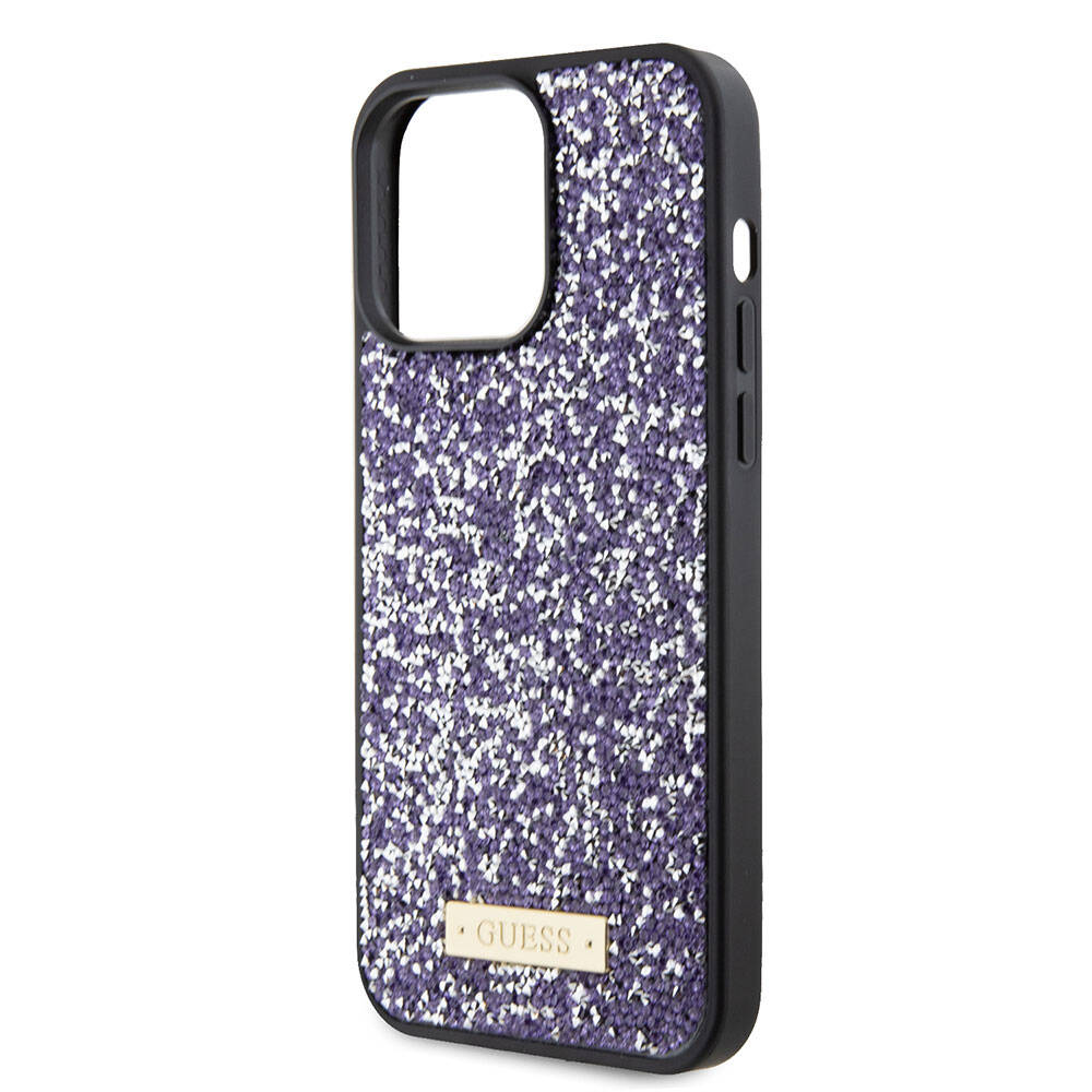 Pouzdro pro Apple iPhone 15 Pro, Guess, Rhinestone Metal Logo, Fialová