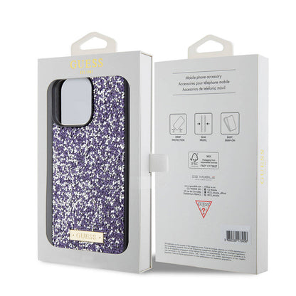 Pouzdro pro Apple iPhone 15 Pro, Guess, Rhinestone Metal Logo, Fialová