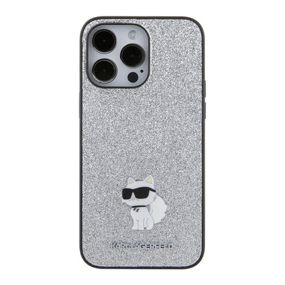 Case for Apple iPhone 15 Pro Max, Karl Lagerfeld, Glitter Fixed Choupette Logo, Silver