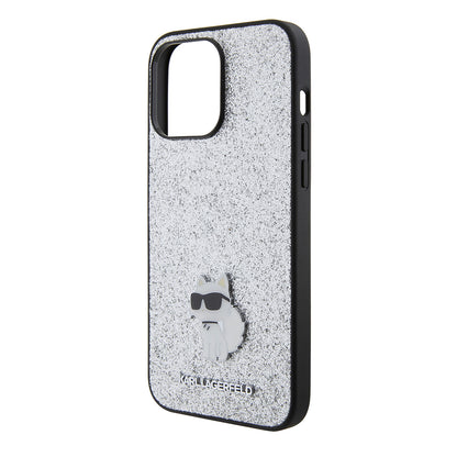 Case for Apple iPhone 15 Pro Max, Karl Lagerfeld, Glitter Fixed Choupette Logo, Silver