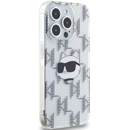 Pouzdro pro Apple iPhone 15 Pro Max, Karl Lagerfeld, IML Electroplated Choupette Head, Průhledné