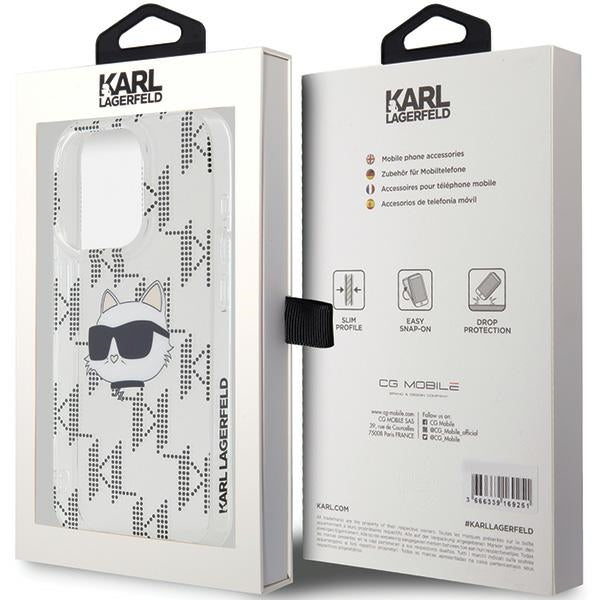 Pouzdro pro Apple iPhone 15 Pro Max, Karl Lagerfeld, IML Electroplated Choupette Head, Průhledné