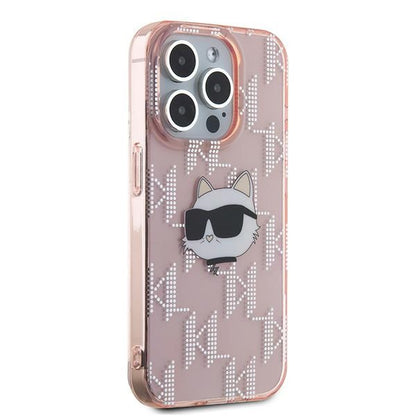 Pouzdro pro Apple iPhone 15 Pro Max, Karl Lagerfeld, IML Luxury Monogram Choupette's Head, Růžové