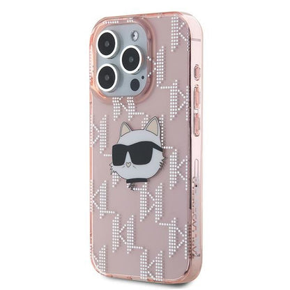 Pouzdro pro Apple iPhone 15 Pro Max, Karl Lagerfeld, IML Luxury Monogram Choupette's Head, Růžové
