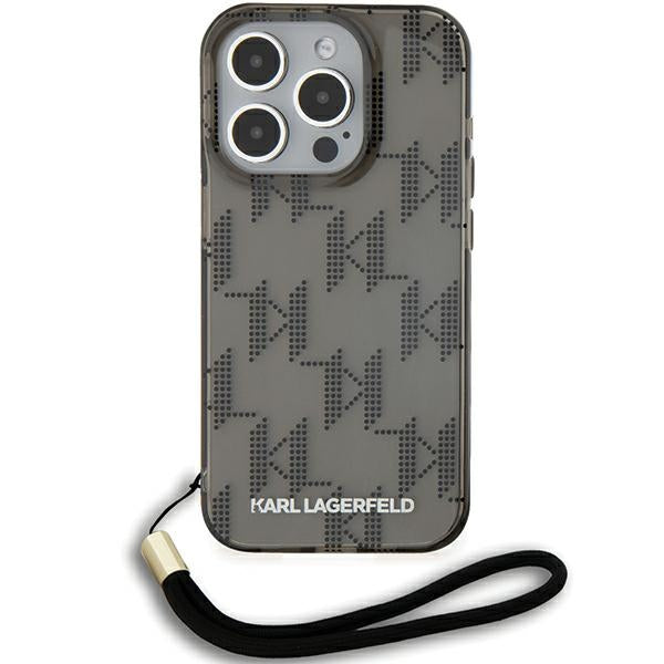 Pouzdro pro Apple iPhone 15 Pro Max, Karl Lagerfeld, IML Luxury Monogram KL Pattern with Strap, Černá