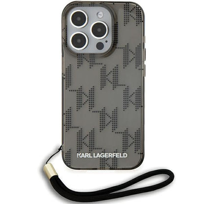 Pouzdro pro Apple iPhone 15 Pro Max, Karl Lagerfeld, IML Luxury Monogram KL Pattern with Strap, Černá
