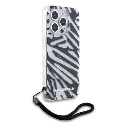 Pouzdro pro Apple iPhone 15 Pro Max, Karl Lagerfeld, IML Luxury Zebra Pattern with Strap, Černá