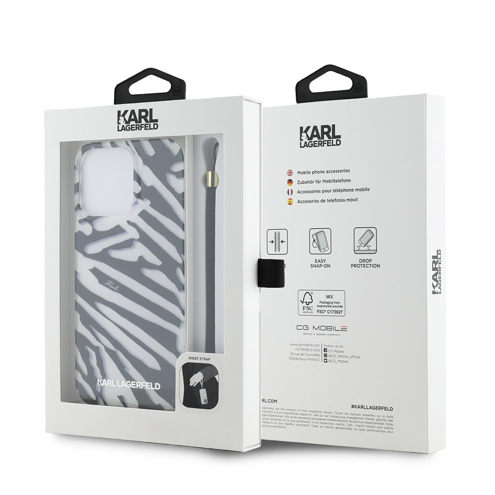 Pouzdro pro Apple iPhone 15 Pro Max, Karl Lagerfeld, IML Luxury Zebra Pattern with Strap, Černá