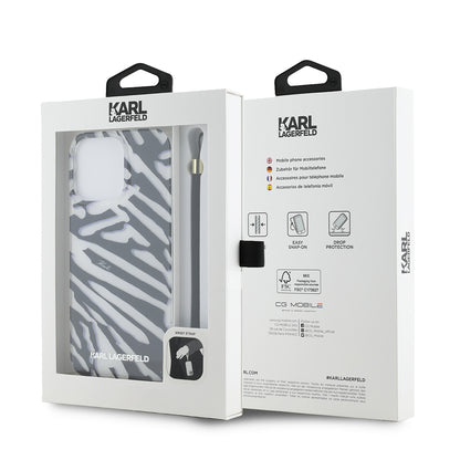 Pouzdro pro Apple iPhone 15 Pro Max, Karl Lagerfeld, IML Luxury Zebra Pattern with Strap, Černá