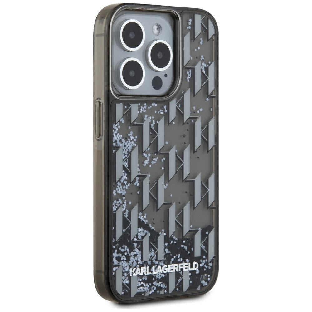 Pouzdro pro Apple iPhone 15 Pro Max, Karl Lagerfeld, Liquid Glitter Monogram, Černá