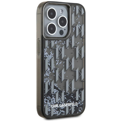 Pouzdro pro Apple iPhone 15 Pro Max, Karl Lagerfeld, Liquid Glitter Monogram, Černá