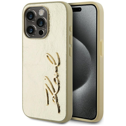 Pouzdro pro Apple iPhone 15 Pro Max, Karl Lagerfeld, Metal Signature, Zlaté