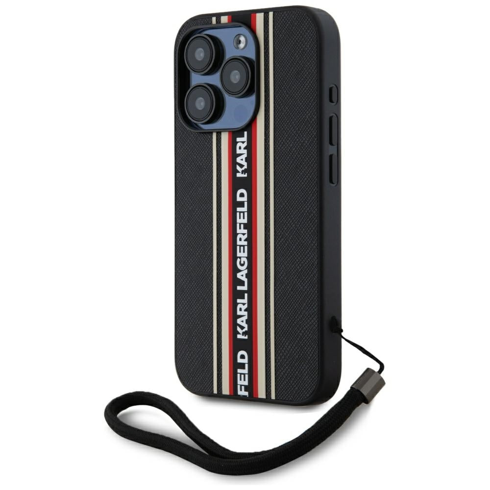 Pouzdro pro Apple iPhone 15 Pro Max, Karl Lagerfeld, Saffiano Athleisure Stripes with Strap, Rosie