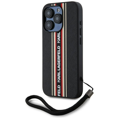 Pouzdro pro Apple iPhone 15 Pro Max, Karl Lagerfeld, Saffiano Athleisure Stripes with Strap, Rosie