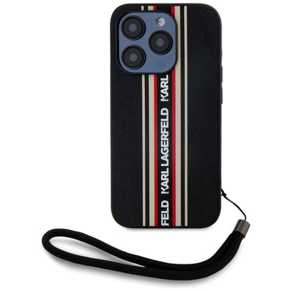 Pouzdro pro Apple iPhone 15 Pro Max, Karl Lagerfeld, Saffiano Athleisure Stripes with Strap, Rosie