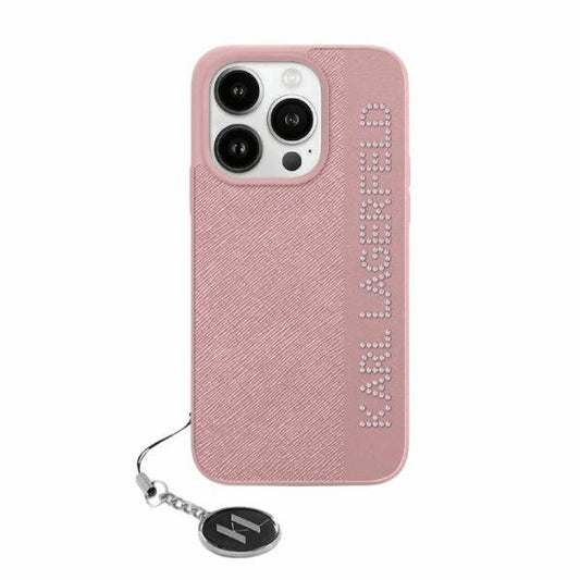 Case for Apple iPhone 15 Pro Max, Karl Lagerfeld, Saffiano Rhinestones & Charm, Pink