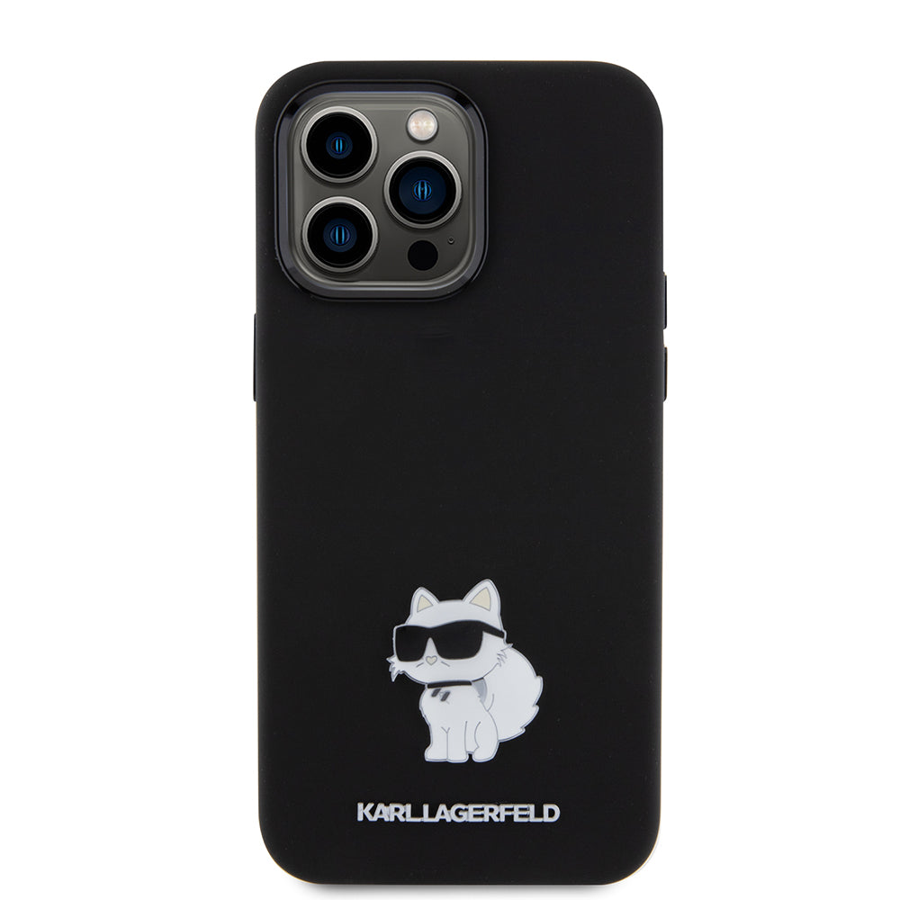Pouzdro pro Apple iPhone 15 Pro Max, Karl Lagerfeld, Silicone Choupette Metal, Černá