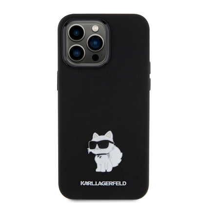 Pouzdro pro Apple iPhone 15 Pro Max, Karl Lagerfeld, Silicone Choupette Metal, Černá