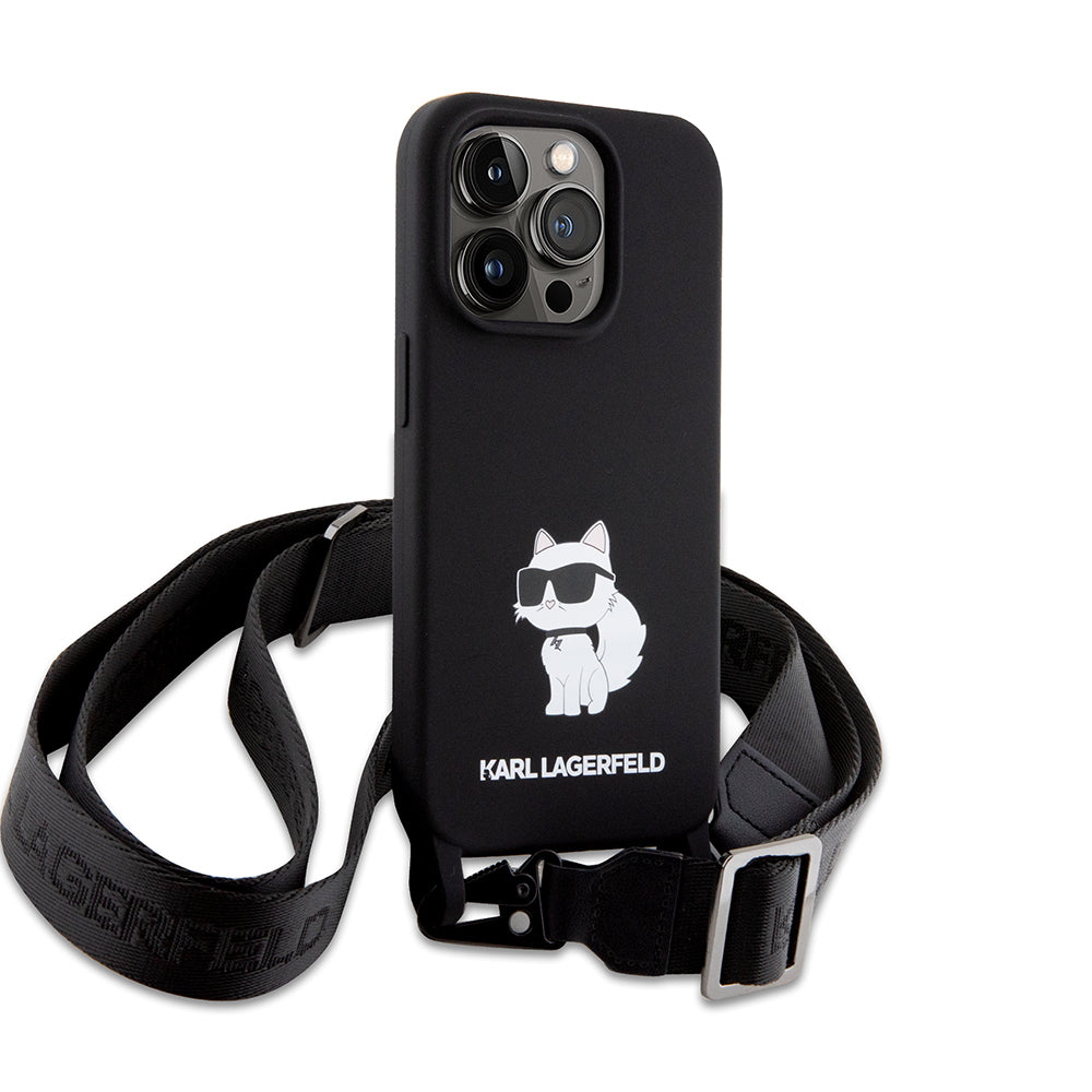 Case for Apple iPhone 15 Pro Max, Karl Lagerfeld, Silicone Crossbody Choupette, Black
