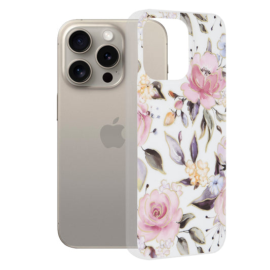 Pouzdro pro Apple iPhone 15 Pro Max, Techsuit, Marble, Bílé