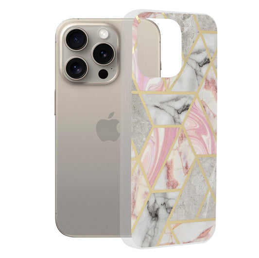 Pouzdro pro Apple iPhone 15 Pro Max, Techsuit, Marble, Růžové