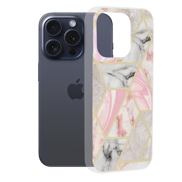 Pouzdro pro Apple iPhone 15 Pro, Techsuit, Marble, Růžové