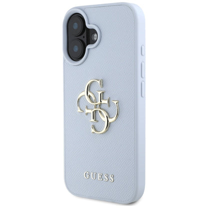 Pouzdro pro Apple iPhone 16, Guess, Grained Big 4G Logo Small Classic Logo, Modrá