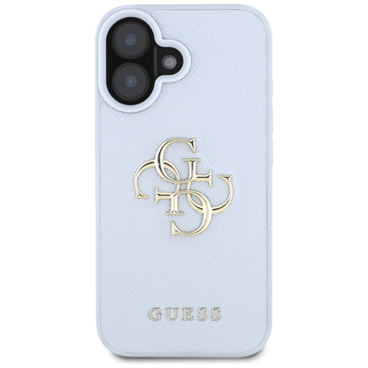 Pouzdro pro Apple iPhone 16, Guess, Grained Big 4G Logo Small Classic Logo, Modrá