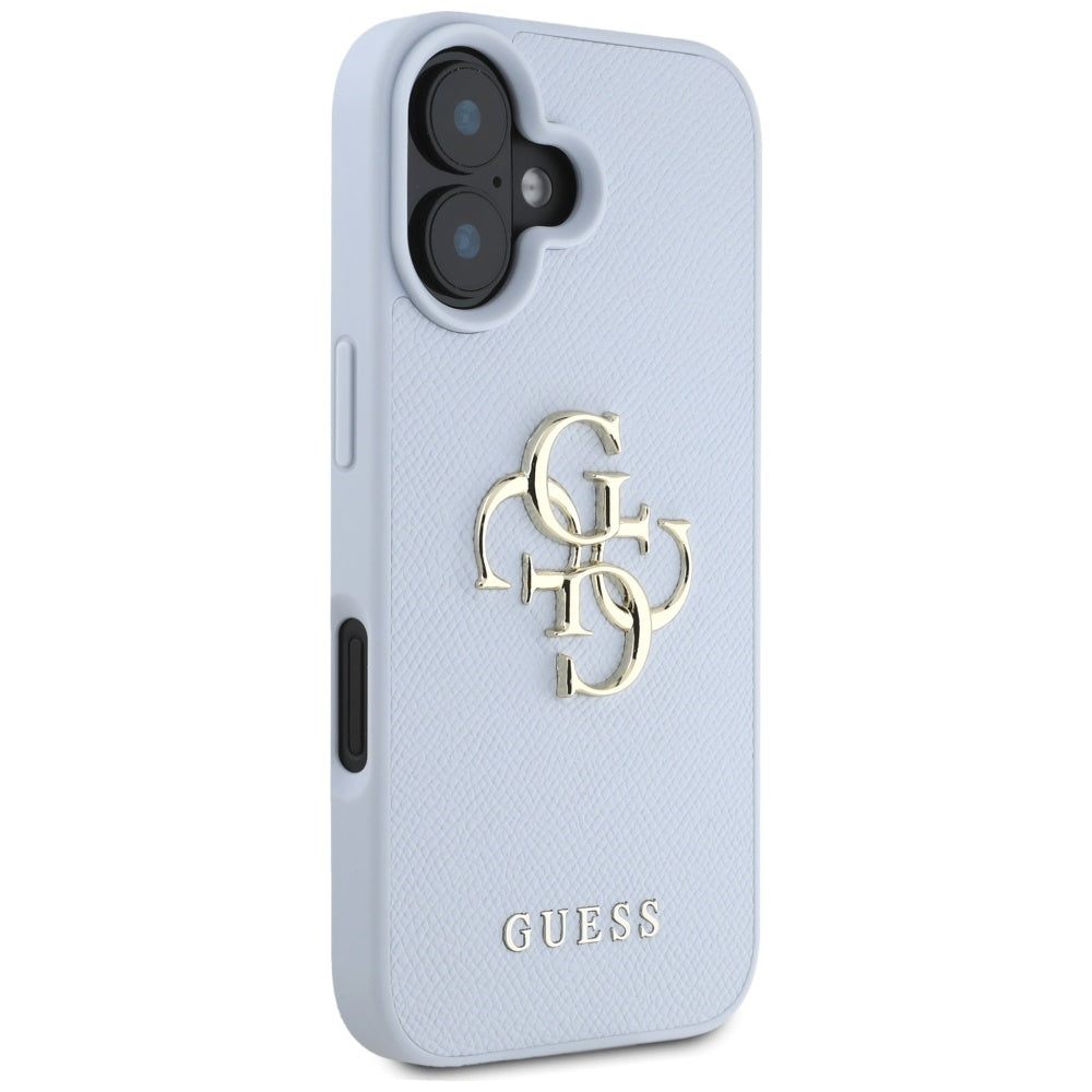 Pouzdro pro Apple iPhone 16, Guess, Grained Big 4G Logo Small Classic Logo, Modrá