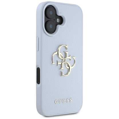 Pouzdro pro Apple iPhone 16, Guess, Grained Big 4G Logo Small Classic Logo, Modrá
