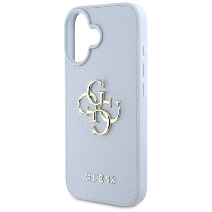 Pouzdro pro Apple iPhone 16, Guess, Grained Big 4G Logo Small Classic Logo, Modrá