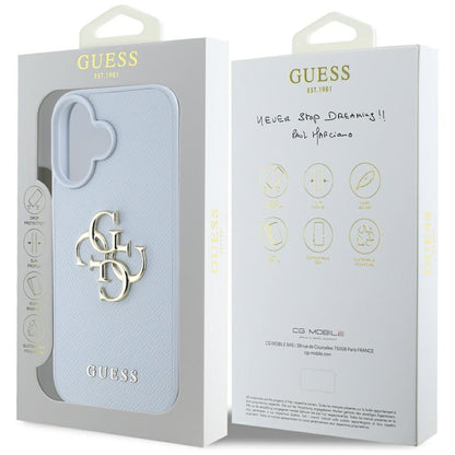 Pouzdro pro Apple iPhone 16, Guess, Grained Big 4G Logo Small Classic Logo, Modrá
