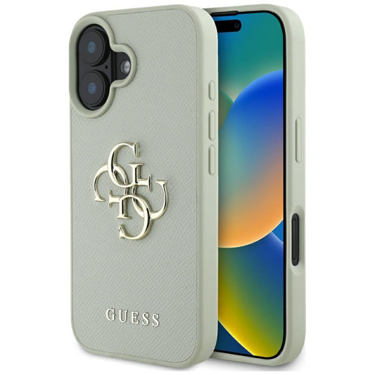 Pouzdro pro Apple iPhone 16, Guess, Grained Big 4G Logo Small Classic Logo, Zelená