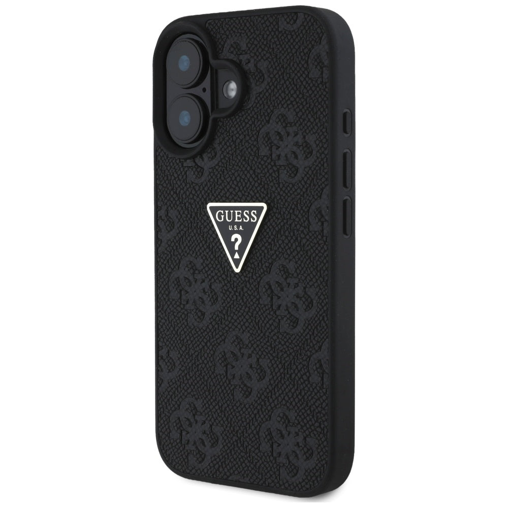 Case for Apple iPhone 16, Guess, Hot Stamp 4G Pattern Triangle Logo, Black